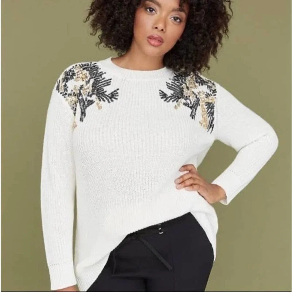 Lane bryant sequin shoulder cream knit dolman sleeve sweater sz 22/24